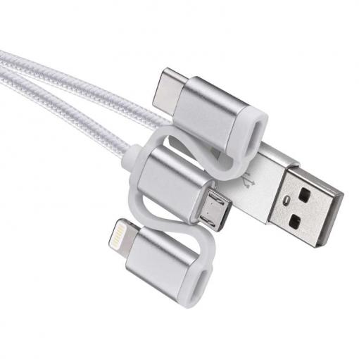 Emos USB kábel microUSB/UCB-C/lightning 1m biely - Prepojovací kábel