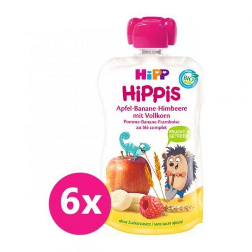 6x HIPP BIO HiPPiS Jablko-Banán-Maliny-Celozrnné obilniny od uk. 1. roka, 100 g