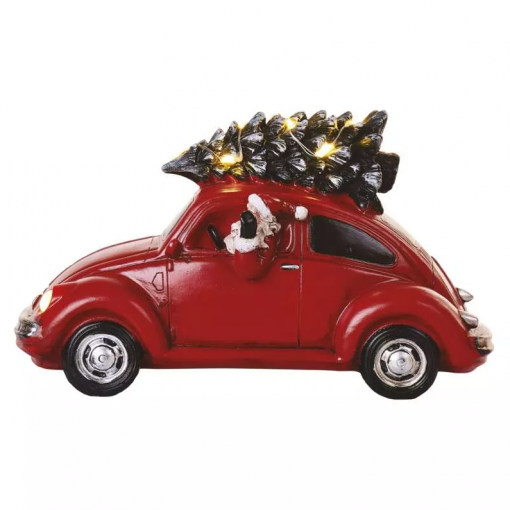 Emos LED červené auto so Santom, 12.5cm, 3x AA, vnútorná, teplá biela - Vianočná dekorácia