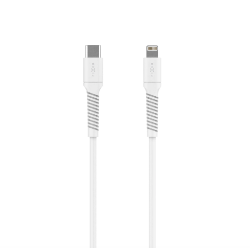 FIXED Liquid silicone kábel USB-C to Lightning PD 1.2m biely - Datový a nabíjací kábel USB-C - Lightning 60W