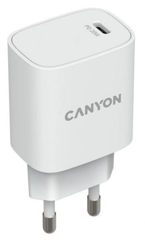 Canyon H-20 Sieťová nabíjačka s USB-C výstupom a podporou PD, 20W biela - Univerzálny USB-C adaptér