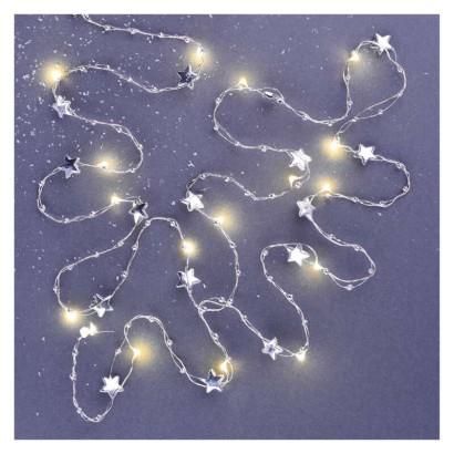 Emos LED vianočná reťaz strieborná – hviezdičky 1.9m 2xAA teplá biela, časovač - Vianočná dekorácia