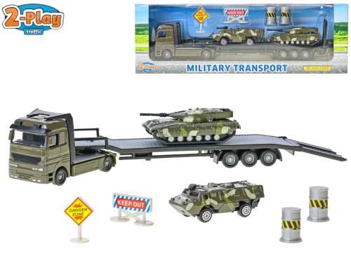 MIKRO -  2-Play Traffic vojenský transporter 25 cm kov s obrnenými vozidlami voľný chod 2 ks - autíčka
