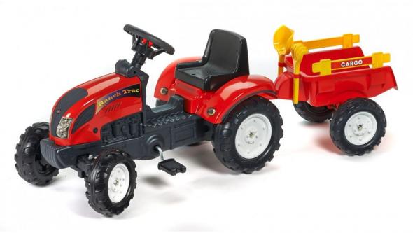 FALK Šľapací traktor Ranch Trac červený s vlečkou a lopatkou s hrabličkami - Šľapadlo