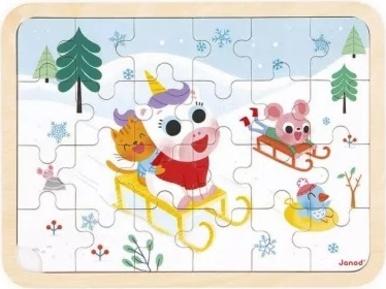 Janod Janod Drevené puzzle s predlohou a hľadanie rozdielov Sánkovačka