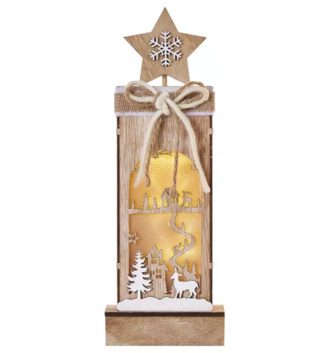 Emos LED dekorácia drevená – zimná krajina 34cm, 2x AA, vnútorná, teplá biela, časovač - Vianočná dekorácia