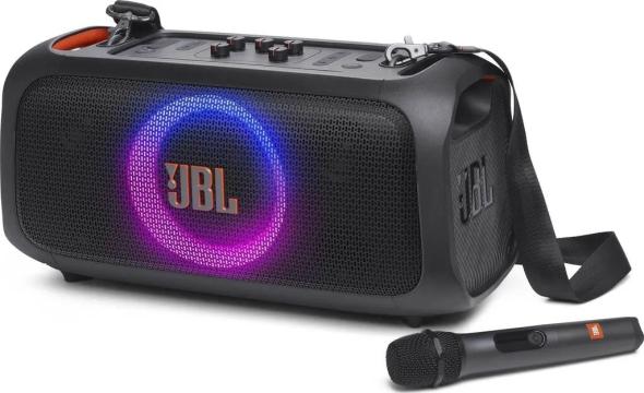 JBL Partybox On-The-GO Essential - Prenosný párty reproduktor so svetelnými efektami a bezdrôtovým mikrofónom