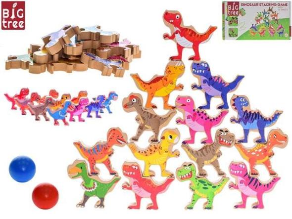 MIKRO -  Big Tree dinosaurus jenga/puzzle 16ks dinosaurov 8cm - drevená hračka