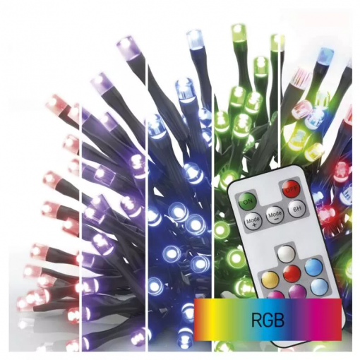 Emos LED vianočná reťaz RGB 12m, vonkajšia aj vnútorná, ovládač, programy, časovač - Vianočné osvetlenie