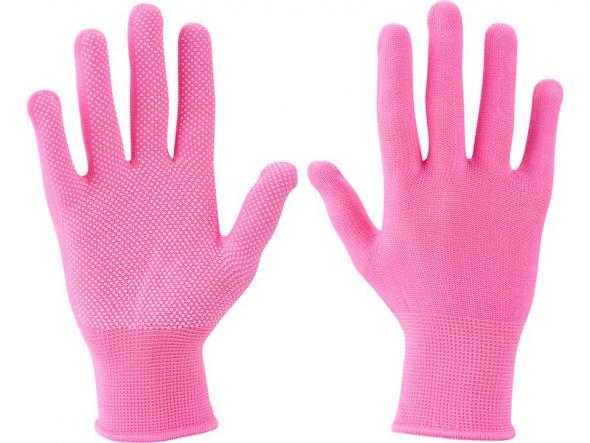 EXTOL - Rukavice z polyesteru ružové s PVC terčíkmi na dlani, 7"