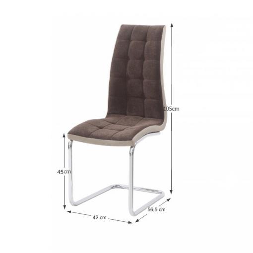 SALOMA NEW HN/BE - jedálenská stolička látka hnedá/ekokoža béžová/podnož chróm