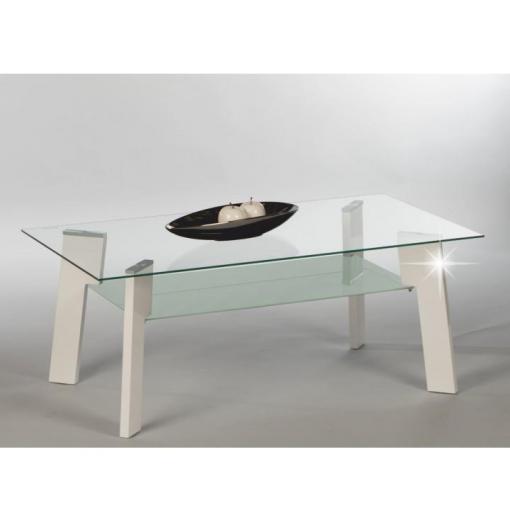 ADELO BI vystavený kus - konferenčný stolík biely vysoký lesk/sklo číre