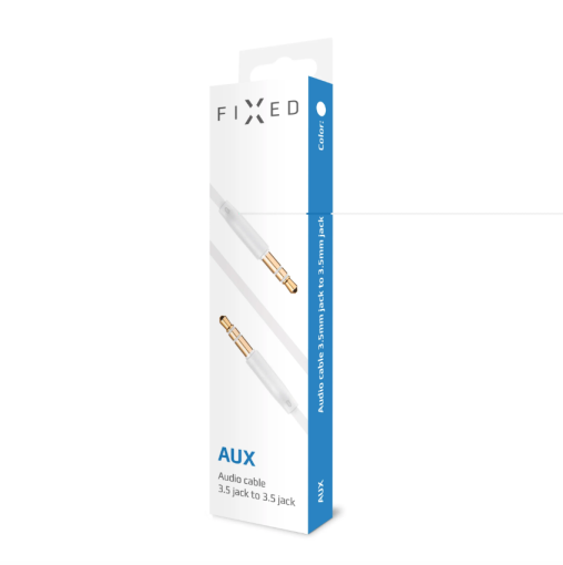 FIXED Plochý audio AUX kábel s konektormi 2 x 3.5mm jack, biely - Prepojovací kábel