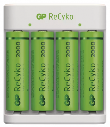 GP Eco E411 + 4ks ReCyko 2000 (AA) - nabíjačka batérií + batérie
