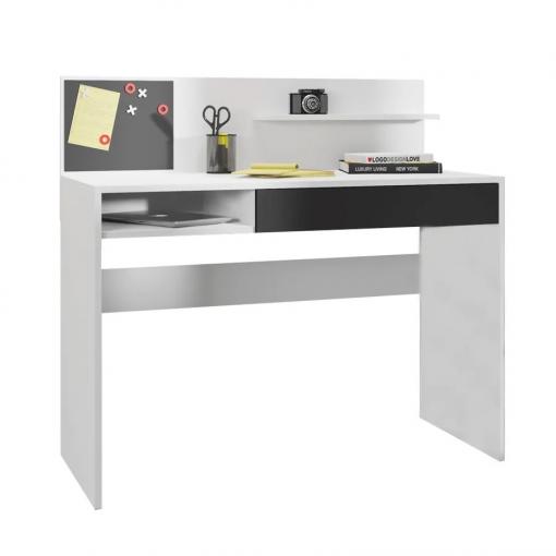 IMAN BI/CI - stôl PC s magnetickou tabuľou, policou a zásuvkou farba biela/čierna