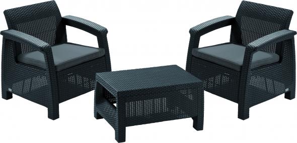 TOPGARDEN CORFU WEEKEND AG 223250 AN - balkónový set 2ks kreslo + 2ks poduška + 1ks stolík, plast-ratan Antracit