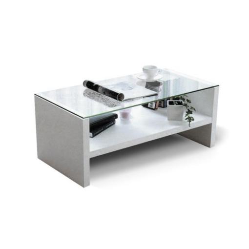 TIBER vystavený kus - konferenčný stolík biela/sklo číre tvrdené 90x45x42cm