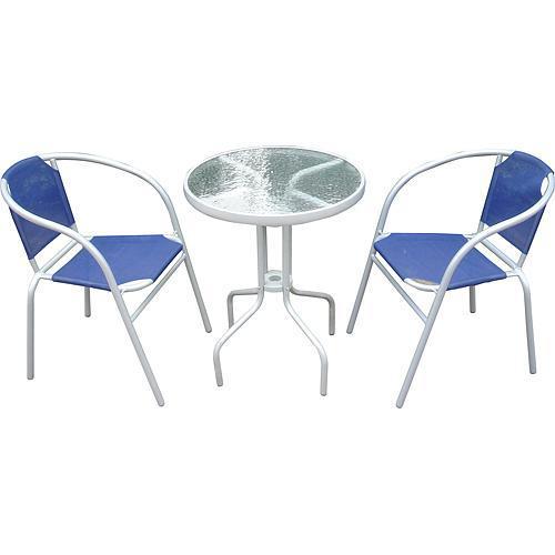 Strend Pro BRENDA MO - Set balkónový = stôl BECCA šedý + 2ks stolička BRENDA , látka modrá