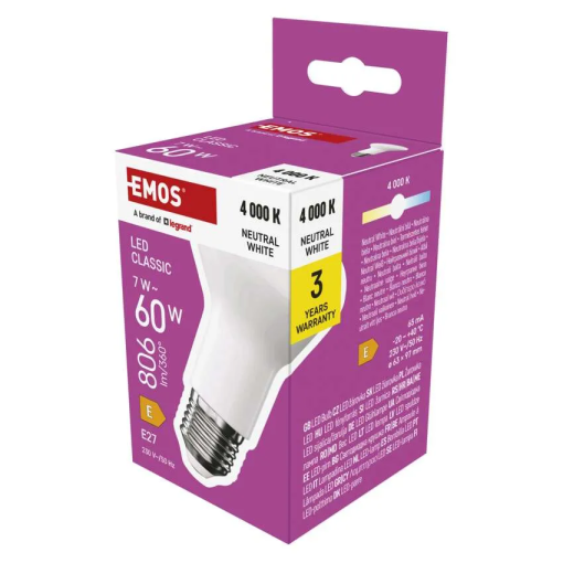 Emos Classic R63 7W E27 806lm neutrálna biela - LED žiarovka