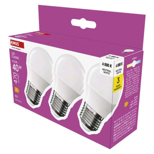 Emos Classic Mini Globe 4.2W E27 470lm neutrálna biela 3ks - LED žiarovky set