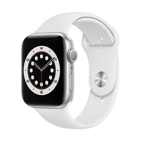 Apple Watch Series 6 GPS, 44mm Silver Aluminium Case with White Sport Band - Smart hodinky