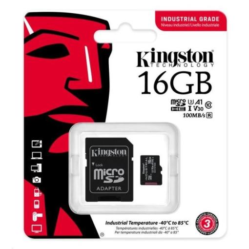 Kingston Industrial MicroSDHC 16GB class 10 (r100MB,w80MB) - Pamäťová karta + adaptér