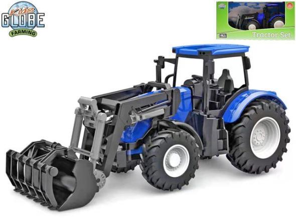 MIKRO -  Kids Globe traktor modrý s predným nakladačom voľný chod 27cm - traktor