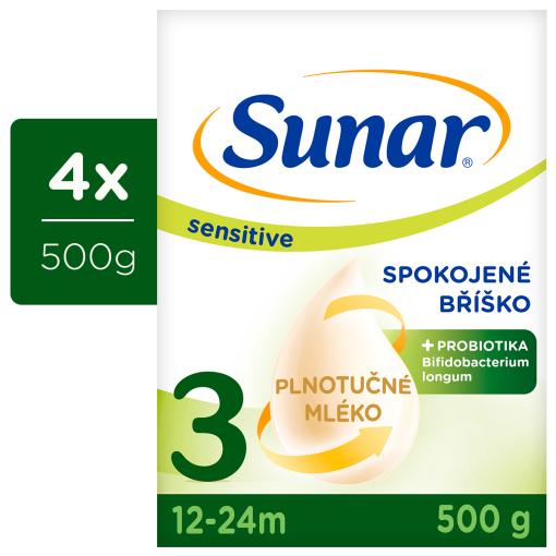 4x SUNAR Sensitive 3 Mlieko batoľacie 500 g, 12m+