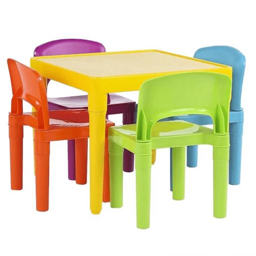 ZILBO SET 1+4 - detský set 1x stôl 51x51x46cm+4x stolička, viacfarebné