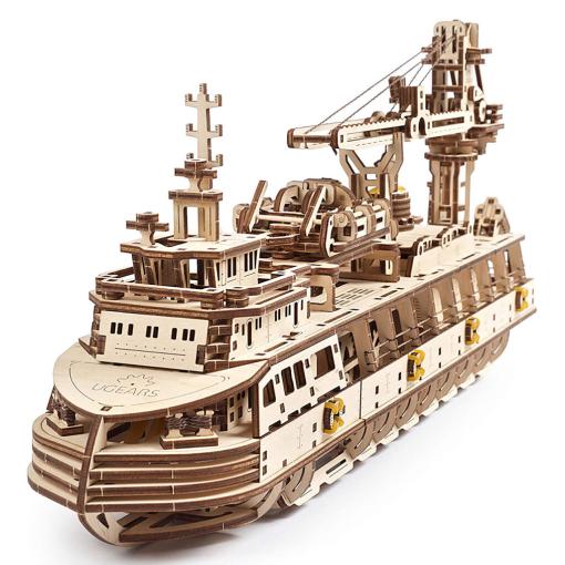 UGEARS 3D drevené mechanické puzzle Výskumná loď - 3D skladačka
