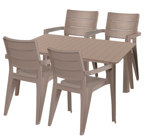 Hecht ANEGADA BEIGE 4 - stôl a 4ks polohovacie stoličky, plast béžový