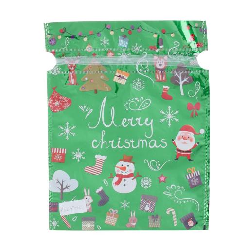 Vianočné vrecko snehuliak/santa zelené plast 24x32cm - Dekorácia