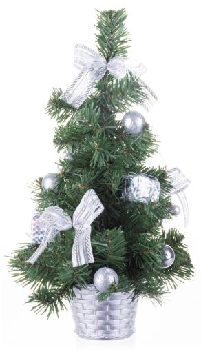 Strend Pro - Stromček MagicHome Vianoce, ozdobený, strieborný, mašľa, 40 cm