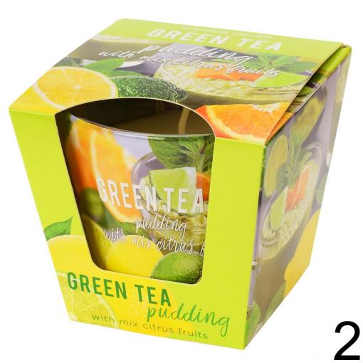 Green tea Pudding (mix citrus fruits) 115g - Sviečka voňavá v skle