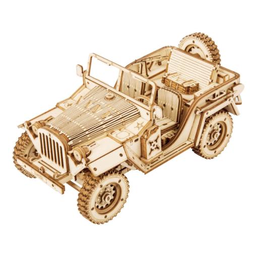 RoboTime drevené 3D puzzle Vojenský džíp - 3D skladačka