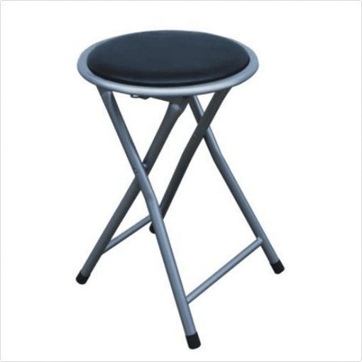IRMA CI - skladacia taburetka/stolička kovová strieborná, ekokoža čierna