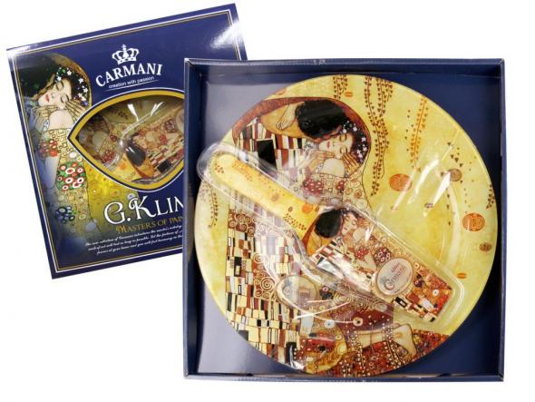 Carmani - Sklenený tanier okrúhly s lopatkou KLIMT Kiss 30cm