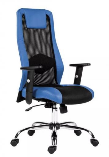 SANDER MO - kancelárska stolička so sieťovým operadlom, modrá látka / čierna sieťovina