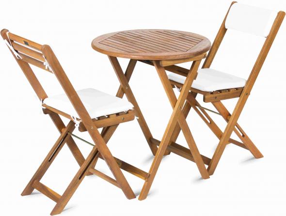FIELDMANN   FDZN 4003-T - Balkónový drevený set CAROL-T, kruhový stolík 60 x 60 cm, 2 ks stoličiek s poduškami
