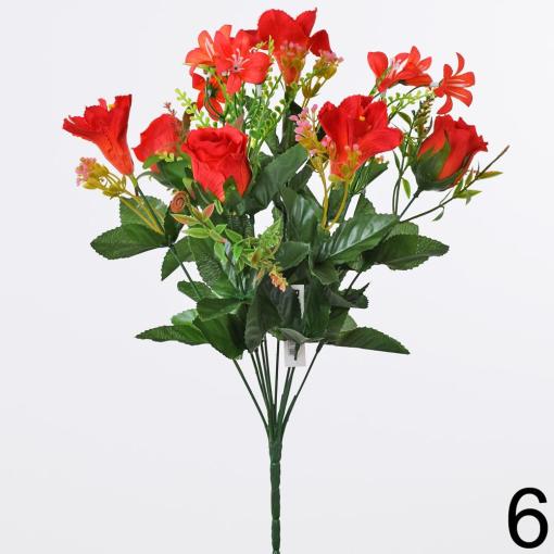 Kytica ruža + ľalia 43cm ČERVENÁ - Umelé kvety