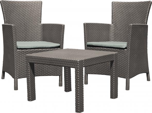 TOPGARDEN ROSARIO CS 216938 KA - balkónový set 1x stôl + 2x stolička s poduškou, plast Kapučíno