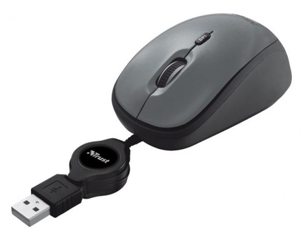 Trust Yvi Retractable - Optická mini myš čierna s navíjacím káblom
