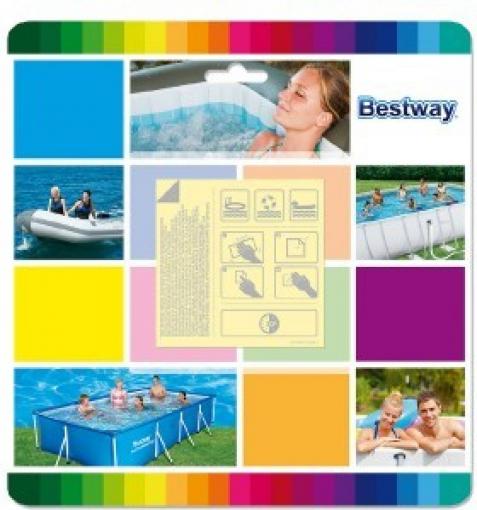 Bestway Sada na opravu Bestway vodeodolná 6.5cm x 6.5cm - Sada Bestway® 62091, na opravu bazéna a nafukovačiek, 10 ks, 65x65 mm