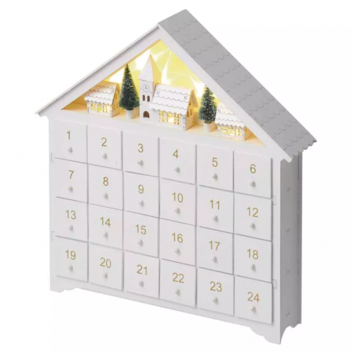 Emos LED adventný kalendár drevený, 35x33cm, 2xAA, vnútorný, teplá biela, časovač - Vianočná dekorácia
