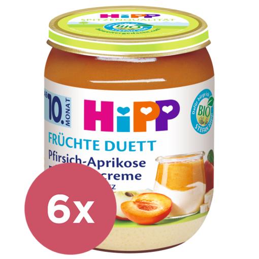 6x HiPP BIO Ovocný duet Broskyňa -Marhuľa s tvarohovým krémom 160g, od 10. mesiaca