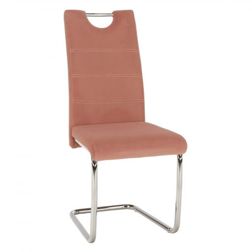 ABIRA NEW RU - stolička jedálenská, látka ružová Velvet / svetlé šitie / podnož chróm