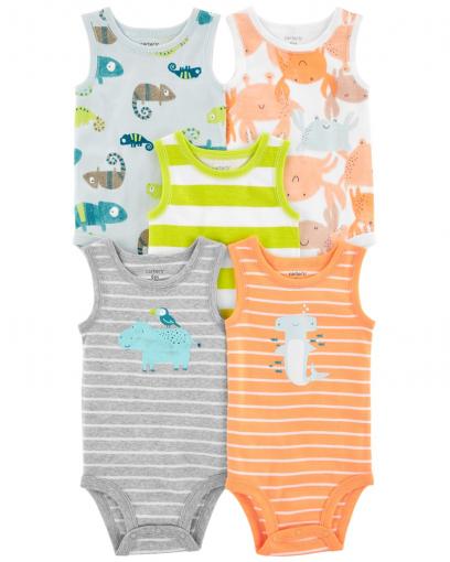 CARTER'S Body bez rukávov Stripes Animals chlapec 5ks 9m