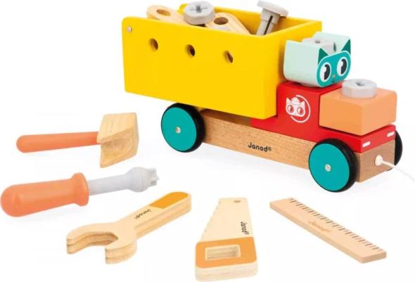 Janod Janod BricoKids Drevená stavebnica ťahacie auto s náradím