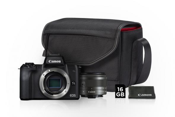 Canon EOS M50 + EF-M 15-45mm IS STM čierny Value Up kit (brašna + 16GB SDHC karta) - Digitálny fotoaparát