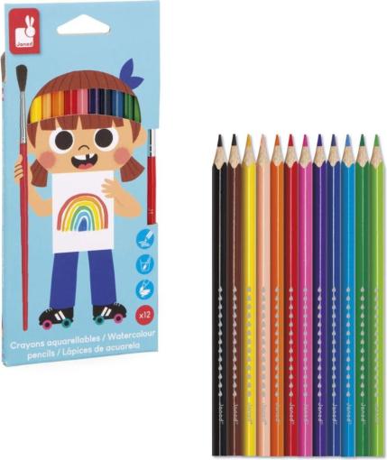 Janod Janod Colorino Akvarelové farebné pastelky a štetec 12 farieb